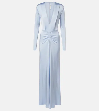 Victoria Beckham Gathered Jersey Gown In Blue