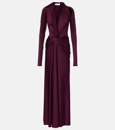 Victoria Beckham Gathered Jersey Gown In Burgundy