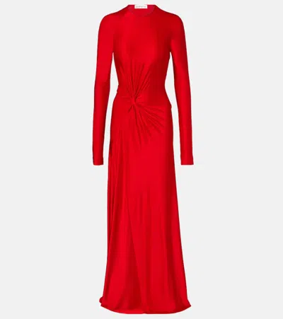 Victoria Beckham Gathered Jersey Maxi Dress In Red