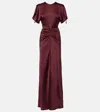 Victoria Beckham Gathered Jersey Maxi Dress In Burgundy