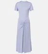 Victoria Beckham Gathered Waist Midi T-shirt Dress In Blue