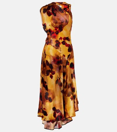 Victoria Beckham Gathered Lace-trimmed Silk Satin Gown In Yellow
