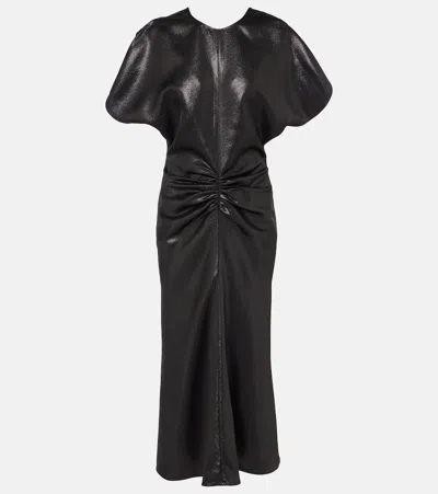 Victoria Beckham Gathered Lamé Midi Dress In Black