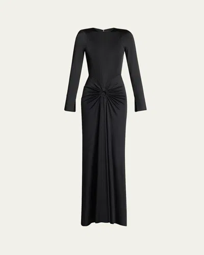 Victoria Beckham Womens Ruched Long-sleeves Stretch-woven Midi Dress Black