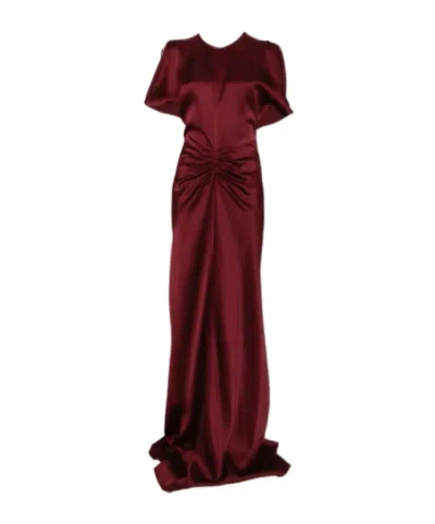 Victoria Beckham Gathered Maxi Dress In Burgundy