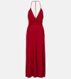 Victoria Beckham Womens V-neck Gathered Stretch-woven Midi Dress Rose In Red