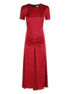 Victoria Beckham Red Crewneck Midi Dress With Gathered Waist And Rear Zip Closure