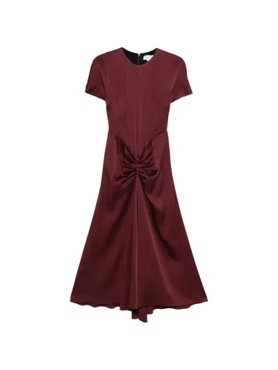 Victoria Beckham Gathered Midi Dress In Red
