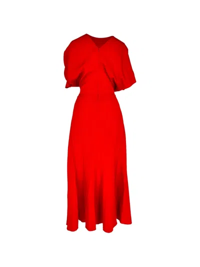 Pre-owned Victoria Beckham Gathered Midi Dress In Red