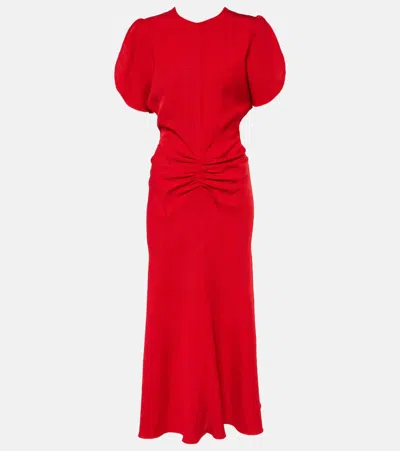 Victoria Beckham Gathered Midi Dress In Red
