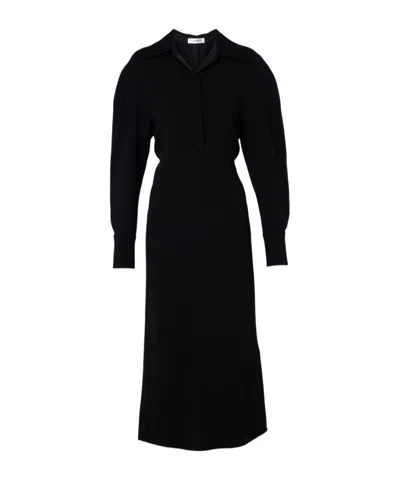 Victoria Beckham Women Black Long Sleeve Polo Collar Midi Dress, Xs Luxury Dresses For Women Darveys