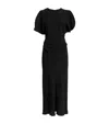Victoria Beckham Gathered Waist Viscose Dress In Black