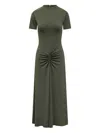 Victoria Beckham Womens Oregano Ruched Short-sleeves Stretch-woven Midi Dress In Green