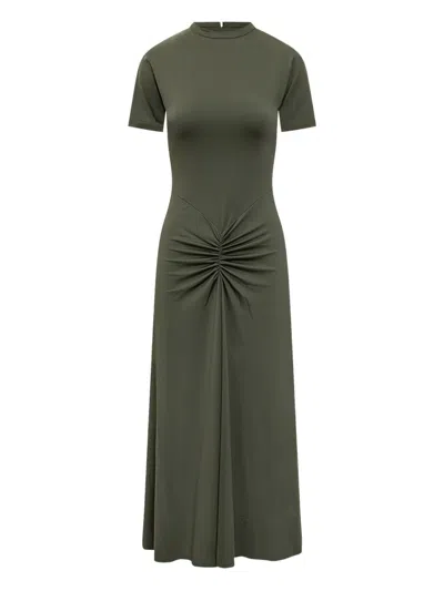 Victoria Beckham Womens Oregano Ruched Short-sleeves Stretch-woven Midi Dress In Green