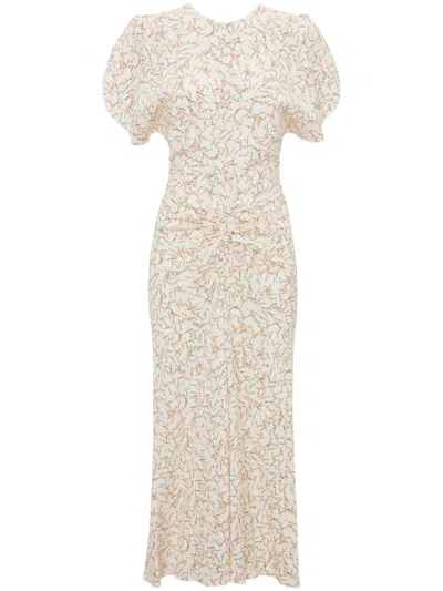 Victoria Beckham Womens Floral Ovation Peach Flower-print Ruched Woven-blend Midi Dress