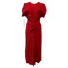 Victoria Beckham Gathered Puff-sleeve Crepe Midi Dress In Red Viscose In Brown