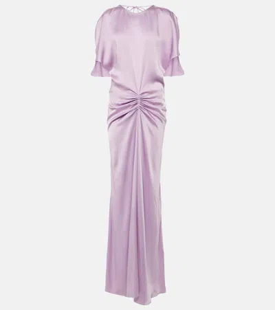 Victoria Beckham Gathered Ruched Satin Gown In Pink