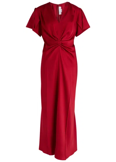 Victoria Beckham Gathered Satin-crepe Midi Dress In Red
