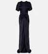 Victoria Beckham Gathered Satin Gown In Blue