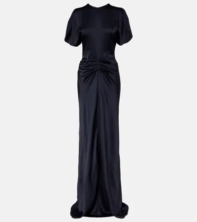 Victoria Beckham Gathered Satin Gown In Blue