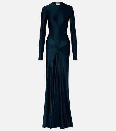 Victoria Beckham Gathered Satin Gown In Blue
