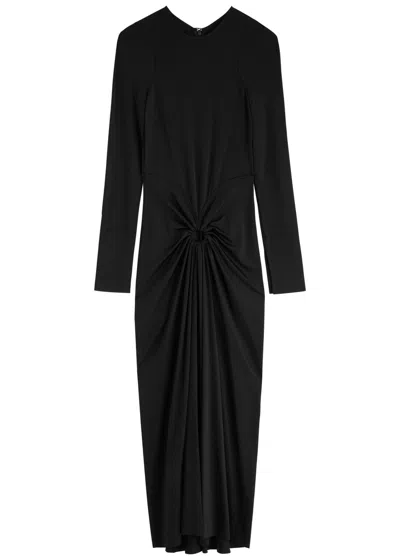 Victoria Beckham Gathered Satin-jersey Midi Dress In Black