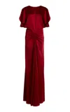 Victoria Beckham Gathered Satin Maxi Dress In Red