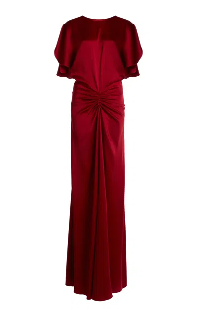 Victoria Beckham Womens Gathered Draped-sleeve Satin Maxi Dress Rose In Red