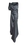Victoria Beckham Asymmetric Draped Satin Midi Dress In Grey