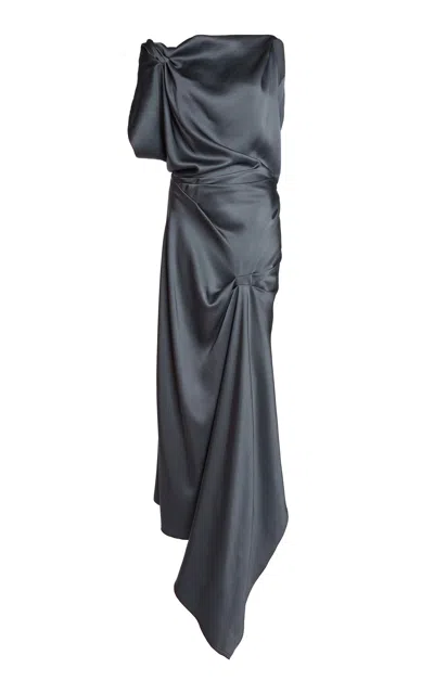 Victoria Beckham Asymmetric Draped Satin Midi Dress In Graphite