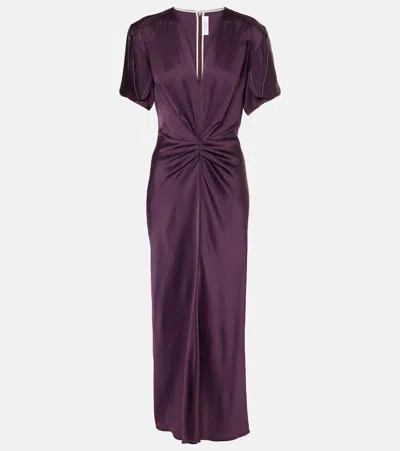 Victoria Beckham Ruched V-neck Midi Dress In Purple