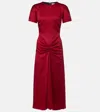Victoria Beckham Red Crewneck Midi Dress With Gathered Waist And Rear Zip Closure