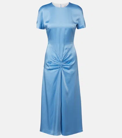 Victoria Beckham Gathered Satin Midi Dress In Blue