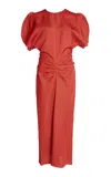 Victoria Beckham Gathered Satin Midi Dress In Coral