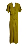 Victoria Beckham Gathered Satin Midi Dress In Olive