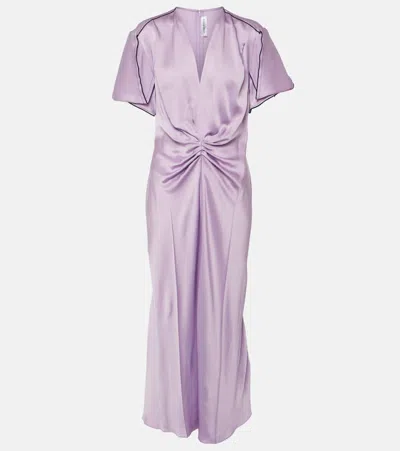 VICTORIA BECKHAM GATHERED SATIN MIDI DRESS