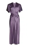 Victoria Beckham Gathered Satin Midi Dress In Purple