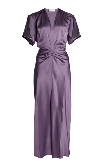 Victoria Beckham Gathered Satin Midi Dress In Purple
