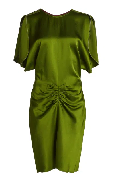 Victoria Beckham Gathered Satin Mini Dress In Green