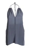 Victoria Beckham Gathered Silk Halter Top In Grey