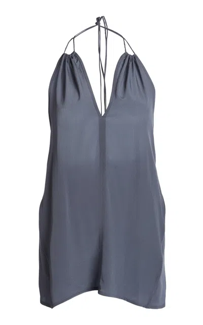 Victoria Beckham Gathered Silk Halter Top In Grey