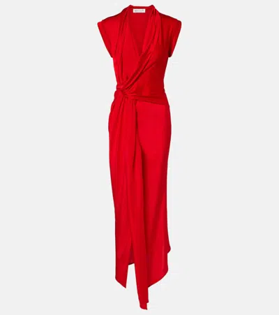 VICTORIA BECKHAM GATHERED SILK-TRIMMED JERSEY MAXI DRESS