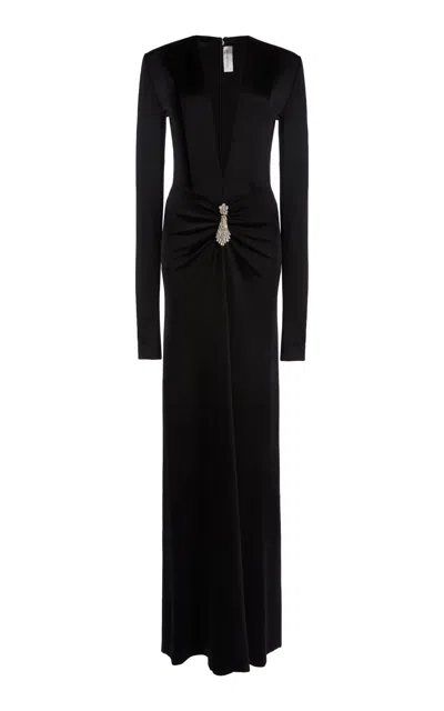 Victoria Beckham Gathered Stretch Satin Gown In Black