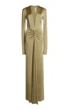 Victoria Beckham Gathered Stretch Satin Gown In Green