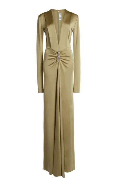 Victoria Beckham Gathered Stretch Satin Gown In Green