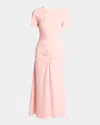 Victoria Beckham Gathered T-shirt Midi Dress In Pink