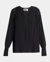 Victoria Beckham Gather Detail Tie Blouse With Gathered Shoulders In Black