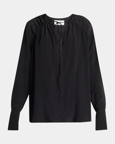 VICTORIA BECKHAM GATHERED TIE LONG-SLEEVE SILK BLOUSE