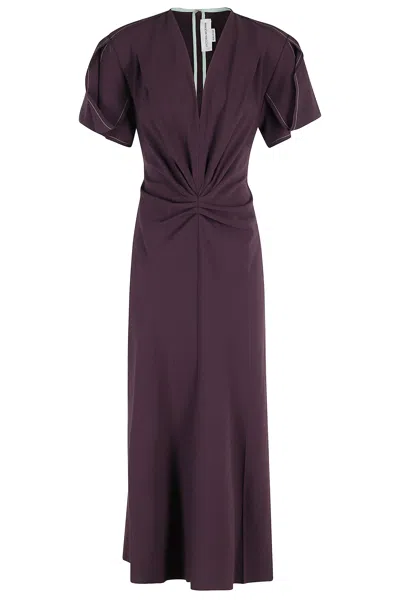 Victoria Beckham Ruched V-neck Midi Dress In Purple