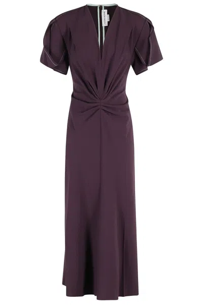 Victoria Beckham Ruched V-neck Midi Dress In Purple